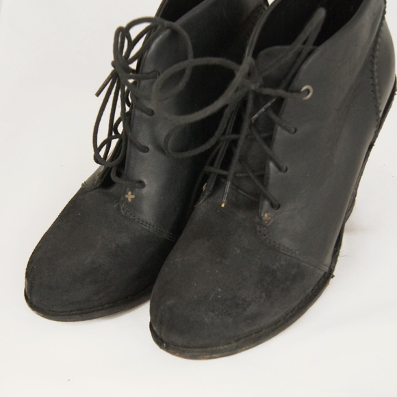 Rag & Bone Odval Black Patchwork Suede Leather Lace Up Wedge Booties - Picture 2 of 4